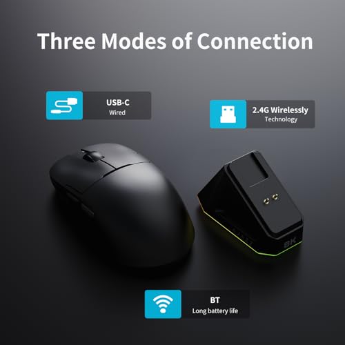 AJAZZ AJ159 PRO Wireless Gaming Mouse, Equipped with PAW3395 Sensor and Magnetic Base, 26K DPI, 2.4G/USB-C/BT Support, 400 mAh Battery, Lightweight 56 Gram Design, RGB Backlighting Effects, Black Bild 3