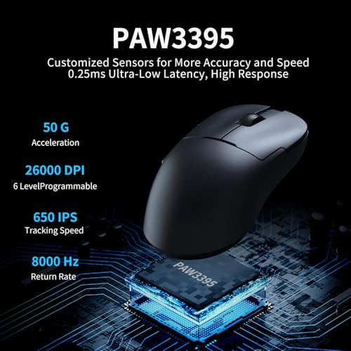 AJAZZ AJ159 PRO Wireless Gaming Mouse, Equipped with PAW3395 Sensor and Magnetic Base, 26K DPI, 2.4G/USB-C/BT Support, 400 mAh Battery, Lightweight 56 Gram Design, RGB Backlighting Effects, Black Bild 5