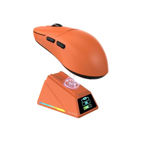 AJAZZ AJ159 APEX Wireless Gaming Mouse with RGB Magnetic Charging Base, Lightweight 56 Gram Design, 2.4G/USB-C/BT, 400 mAh Battery, 42K DPI, 8000Hz Response Rate, Compatible with PC and Mac, Orange Bild 1