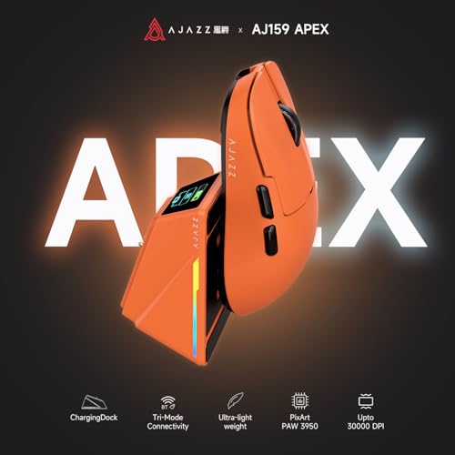 AJAZZ AJ159 APEX Wireless Gaming Mouse with RGB Magnetic Charging Base, Lightweight 56 Gram Design, 2.4G/USB-C/BT, 400 mAh Battery, 42K DPI, 8000Hz Response Rate, Compatible with PC and Mac, Orange Bild 2