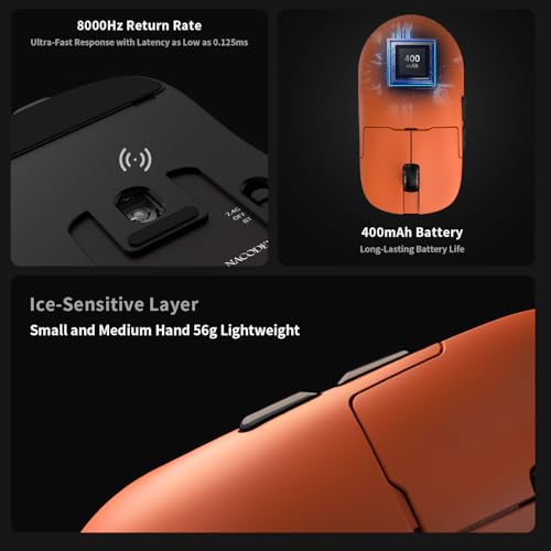 AJAZZ AJ159 APEX Wireless Gaming Mouse with RGB Magnetic Charging Base, Lightweight 56 Gram Design, 2.4G/USB-C/BT, 400 mAh Battery, 42K DPI, 8000Hz Response Rate, Compatible with PC and Mac, Orange Bild 6