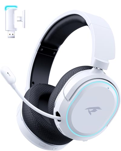 Wireless Gaming Headset, 7.1 Surround Sound, 2.4GHz USB Gaming Kopfhörer mit Bluetooth 5.4, 100H Akku, ENC Noise Canceling Mic, RGB Licht, Wireless Headset für PC PS5 PS4 Mac Switch (Schwarz-Weiß) Bild 1
