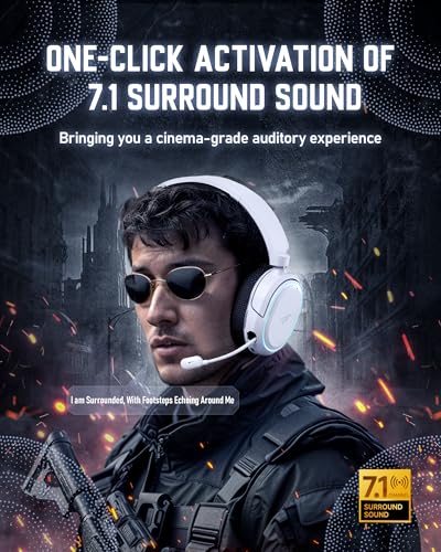Wireless Gaming Headset, 7.1 Surround Sound, 2.4GHz USB Gaming Kopfhörer mit Bluetooth 5.4, 100H Akku, ENC Noise Canceling Mic, RGB Licht, Wireless Headset für PC PS5 PS4 Mac Switch (Schwarz-Weiß) Bild 2