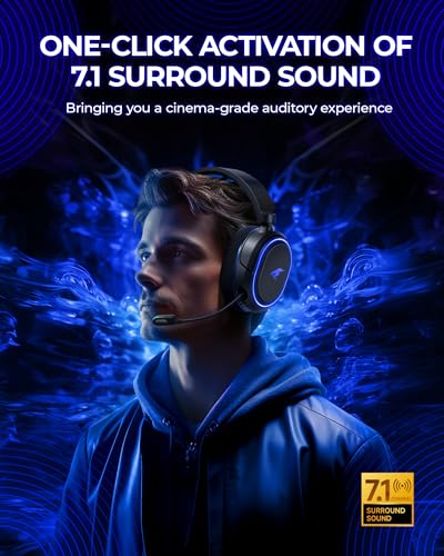 Wireless Gaming Headset, 7.1 Surround Sound, 2.4GHz USB Gaming Kopfhörer mit Bluetooth 5.4, 100H Akku, ENC Noise Canceling Mic, RGB Licht, Wireless Headset für PC PS5 PS4 Mac Switch (Schwarz-Blau) Bild 2