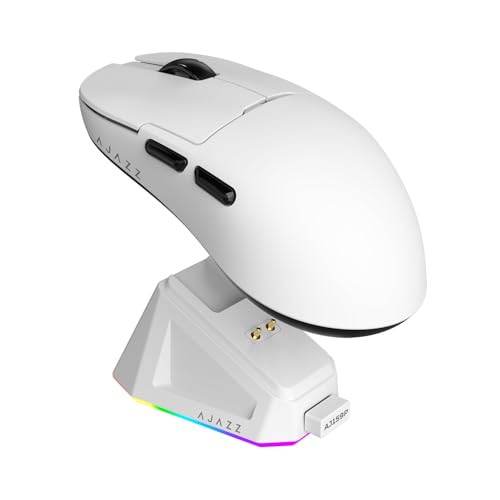 AJAZZ AJ159P Wireless Gaming Mouse, Equipped with PAW3395 Sensor, 26K DPI Support, 56 Gram Ultralight Design, 2.4G/USB-C, 400 mAh Battery, RGB Backlighting, Compatible with PC and Mac Systems, White Bild 1