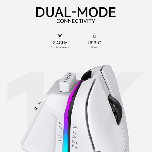 AJAZZ AJ159P Wireless Gaming Mouse, Equipped with PAW3395 Sensor, 26K DPI Support, 56 Gram Ultralight Design, 2.4G/USB-C, 400 mAh Battery, RGB Backlighting, Compatible with PC and Mac Systems, White Bild 2