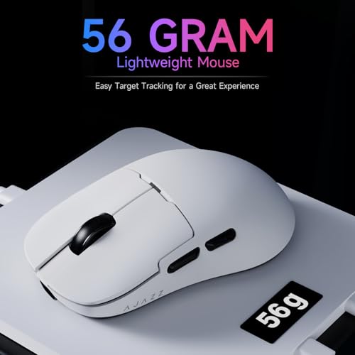 AJAZZ AJ159P Wireless Gaming Mouse, Equipped with PAW3395 Sensor, 26K DPI Support, 56 Gram Ultralight Design, 2.4G/USB-C, 400 mAh Battery, RGB Backlighting, Compatible with PC and Mac Systems, White Bild 5