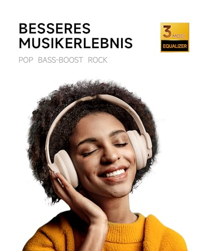 Picun B8 Bluetooth Kopfhörer, 120 Std. Spielzeit Kabelloser Bluetooth Kopfhörer mit 3 EQ-Modi, Geringe Latenz, Freisprechfunktion, Over-Ear-Kopfhörer für Reisen, Home Office, Handy, PC Khaki Weiß Bild 2