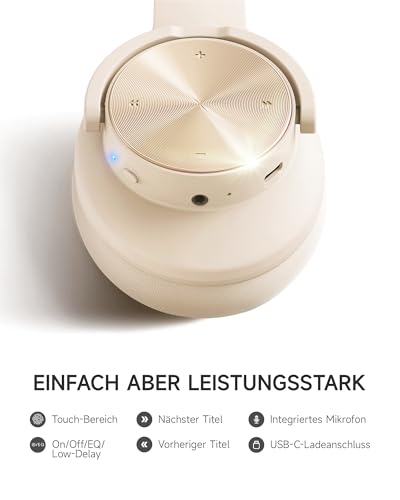 Picun B8 Bluetooth Kopfhörer, 120 Std. Spielzeit Kabelloser Bluetooth Kopfhörer mit 3 EQ-Modi, Geringe Latenz, Freisprechfunktion, Over-Ear-Kopfhörer für Reisen, Home Office, Handy, PC Khaki Weiß Bild 6