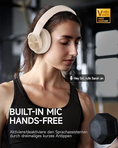 Picun B8 Bluetooth Kopfhörer, 120 Std. Spielzeit Kabelloser Bluetooth Kopfhörer mit 3 EQ-Modi, Geringe Latenz, Freisprechfunktion, Over-Ear-Kopfhörer für Reisen, Home Office, Handy, PC Khaki Weiß Bild 7