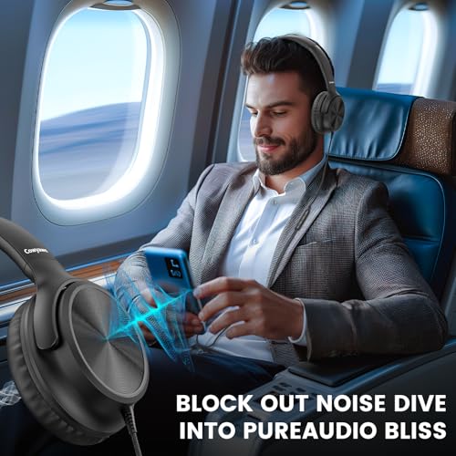 Cowyawn USB-C-Kopfhörer kabelgebunden, Over-Ear-Kopfhörer mit Mikrofon, Lautstärkeregler, HD-Stereo-Sound, faltbare,leichte Kopfhörer für Erwachsene/Teenager/Chromebooks/Laptop/Computer/Reisen,Schwarz Bild 2