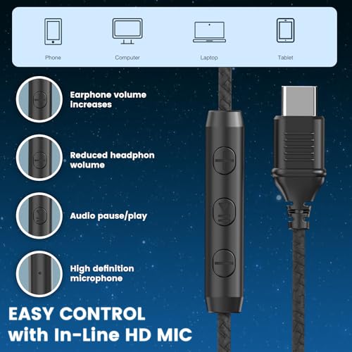 Cowyawn USB-C-Kopfhörer kabelgebunden, Over-Ear-Kopfhörer mit Mikrofon, Lautstärkeregler, HD-Stereo-Sound, faltbare,leichte Kopfhörer für Erwachsene/Teenager/Chromebooks/Laptop/Computer/Reisen,Schwarz Bild 5