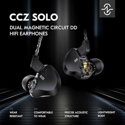 keephifi CCZ Solo DC02 In-Ear-Monitor Kopfhörer mit Kabel und Mikrofon IEM,Dual Magnetic Circuit DD IEM Bass Headset, PU+PET-Verbundmembran,Galvanisierte Glänzende Metall-Ohrhörer für Musiker,Gaming Bild 3