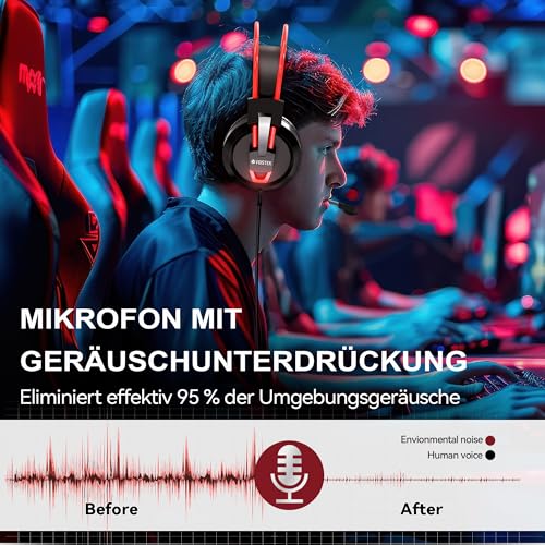 Voistek Kabelgebundenes Over-Ear-Kopfhörer, Mikrofon, Gaming-Headset, 3,5mm Audiobuchse, geeignet für Games, Musik und fürs Homeoffice kompatibel zu PS4/PS5/Xbox One/Switch/PC- schwarz Bild 2