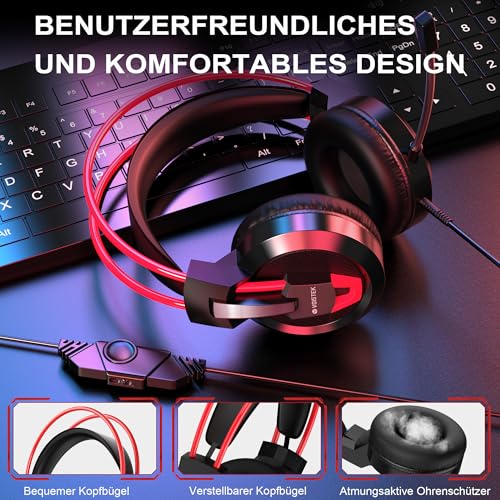 Voistek Kabelgebundenes Over-Ear-Kopfhörer, Mikrofon, Gaming-Headset, 3,5mm Audiobuchse, geeignet für Games, Musik und fürs Homeoffice kompatibel zu PS4/PS5/Xbox One/Switch/PC- schwarz Bild 3