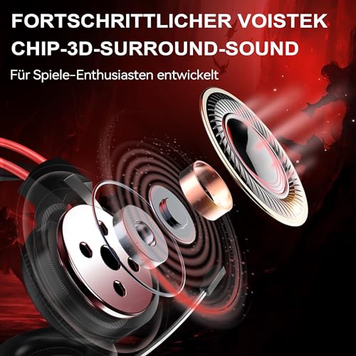Voistek Kabelgebundenes Over-Ear-Kopfhörer, Mikrofon, Gaming-Headset, 3,5mm Audiobuchse, geeignet für Games, Musik und fürs Homeoffice kompatibel zu PS4/PS5/Xbox One/Switch/PC- schwarz Bild 4