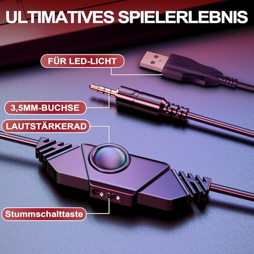 Voistek Kabelgebundenes Over-Ear-Kopfhörer, Mikrofon, Gaming-Headset, 3,5mm Audiobuchse, geeignet für Games, Musik und fürs Homeoffice kompatibel zu PS4/PS5/Xbox One/Switch/PC- schwarz Bild 5