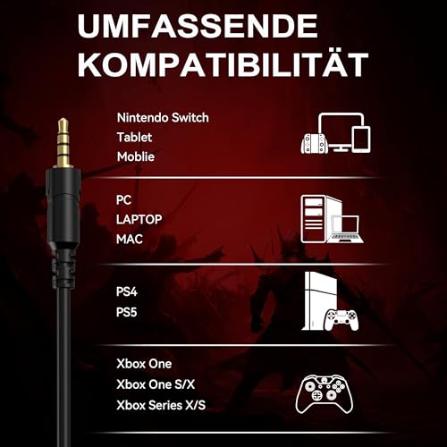 Voistek Kabelgebundenes Over-Ear-Kopfhörer, Mikrofon, Gaming-Headset, 3,5mm Audiobuchse, geeignet für Games, Musik und fürs Homeoffice kompatibel zu PS4/PS5/Xbox One/Switch/PC- schwarz Bild 6