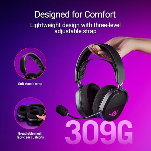 ASUS ROG Pelta kabelloses RGB Gaming Headset (ROG SpeedNova, Bluetooth, 2,4 GHz, USB-C, 50-mm-ROG-Titanmembran-Treibern, 10-mm-Superbreitband-Boom-Mikrofon, 309g leicht, Aura Sync RGB) Bild 2