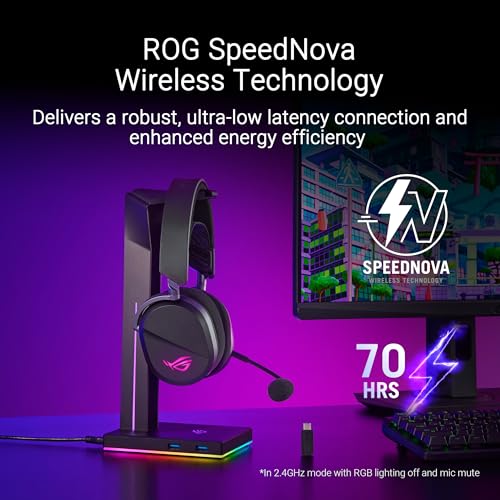ASUS ROG Pelta kabelloses RGB Gaming Headset (ROG SpeedNova, Bluetooth, 2,4 GHz, USB-C, 50-mm-ROG-Titanmembran-Treibern, 10-mm-Superbreitband-Boom-Mikrofon, 309g leicht, Aura Sync RGB) Bild 7