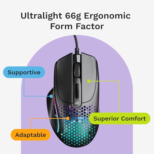 Glorious Gaming Model I 2 Wired Mouse: 9 programmierbare Tasten (2 tauschbar), superleichte 66 g, optischer 26k-Sensor, Sch. 80M Klicks, MMO/MOBA/FPS, ergonomische Seitliche Daumenauflage RGB, schwarz Bild 3