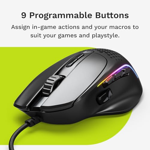 Glorious Gaming Model I 2 Wired Mouse: 9 programmierbare Tasten (2 tauschbar), superleichte 66 g, optischer 26k-Sensor, Sch. 80M Klicks, MMO/MOBA/FPS, ergonomische Seitliche Daumenauflage RGB, schwarz Bild 4