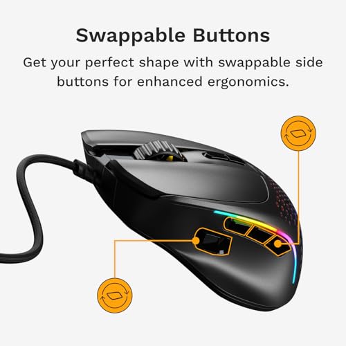 Glorious Gaming Model I 2 Wired Mouse: 9 programmierbare Tasten (2 tauschbar), superleichte 66 g, optischer 26k-Sensor, Sch. 80M Klicks, MMO/MOBA/FPS, ergonomische Seitliche Daumenauflage RGB, schwarz Bild 5
