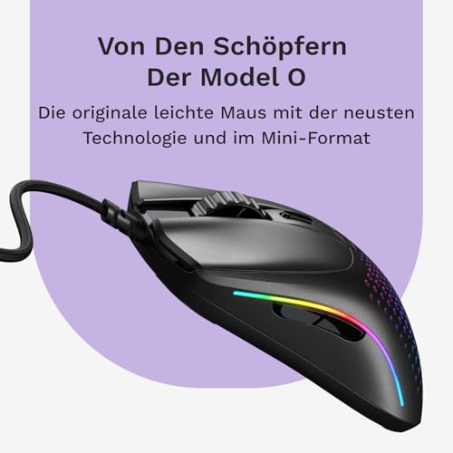 GLORIOUS Model O 2 Mini trådbunden gamingmus - superlätt (49 g), optisk 26K-Sensor, Motion Sync, 80 miljoner klick, 6 knappar, för små händer, passar fps, MMO, MOBA Och Battle Royale - Svart Bild 2