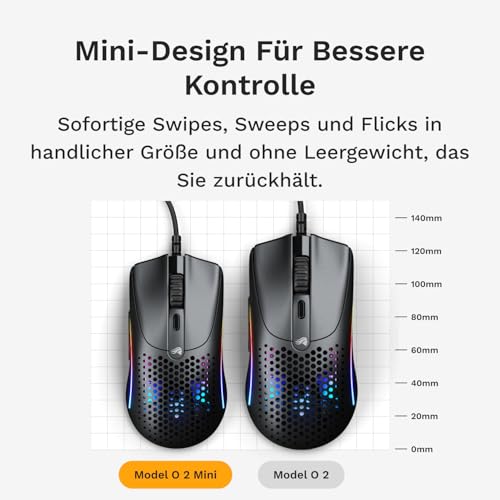 GLORIOUS Model O 2 Mini trådbunden gamingmus - superlätt (49 g), optisk 26K-Sensor, Motion Sync, 80 miljoner klick, 6 knappar, för små händer, passar fps, MMO, MOBA Och Battle Royale - Svart Bild 4