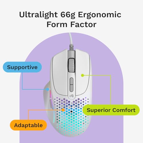 GLORIOUS Gaming Model I 2 Wired Mouse: 9 programmierbare Tasten (2 tauschbar), superleichte 66 g, optischer 26k-Sensor, Sch. 80M Klicks, MMO/MOBA/FPS, ergonomische Seitliche Daumenauflage RGB, weiß Bild 3
