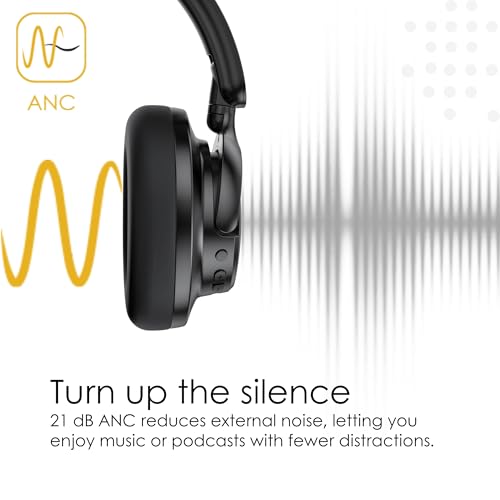 Boompods Headpods ANC+ Geräuschunterdrückende Kopfhörer - Over-Ear Bluetooth Kopfhörer mit Mikrofon, 55+ Std. Spielzeit und Pillowfoam-Polster, Faltbarer Over-Ear Headset und Reisetasche, Schwarz Bild 2
