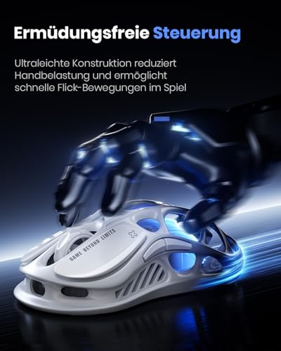 GravaStar Mercury M1 Pro Gaming-Maus kabellos, 26.000 DPI, 4K Polling Rate, PAW3395 Sensor, Ultraleicht (88g), Bluetooth/2.4G/kabelgebunden, RGB, 5 programmierbare Tasten – Gradient Schwarz Bild 3