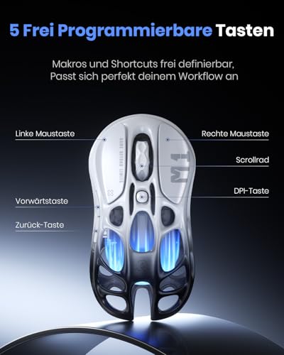 GravaStar Mercury M1 Pro Gaming-Maus kabellos, 26.000 DPI, 4K Polling Rate, PAW3395 Sensor, Ultraleicht (88g), Bluetooth/2.4G/kabelgebunden, RGB, 5 programmierbare Tasten – Gradient Schwarz Bild 4