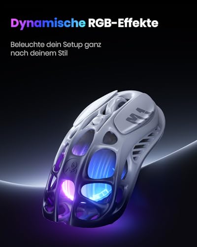 GravaStar Mercury M1 Pro Gaming-Maus kabellos, 26.000 DPI, 4K Polling Rate, PAW3395 Sensor, Ultraleicht (88g), Bluetooth/2.4G/kabelgebunden, RGB, 5 programmierbare Tasten – Gradient Schwarz Bild 5
