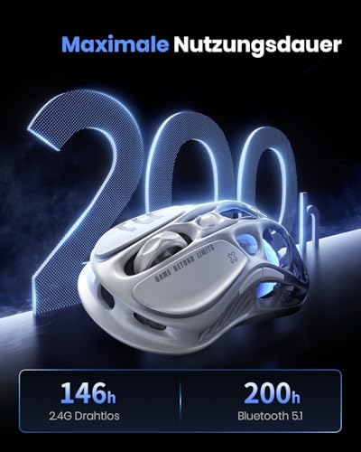 GravaStar Mercury M1 Pro Gaming-Maus kabellos, 26.000 DPI, 4K Polling Rate, PAW3395 Sensor, Ultraleicht (88g), Bluetooth/2.4G/kabelgebunden, RGB, 5 programmierbare Tasten – Gradient Schwarz Bild 6