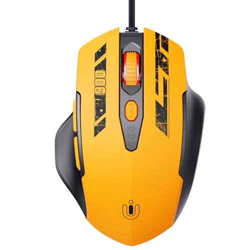 Uineer Maus Mit Kabel, ergonomisches Design, bis zu 7200 DPI einstellbar mit 6 Tasten, Computer Maus PC Laptop Computer,Plug & Play,Mattes Gelb Bild 1