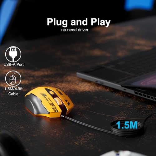 Uineer Maus Mit Kabel, ergonomisches Design, bis zu 7200 DPI einstellbar mit 6 Tasten, Computer Maus PC Laptop Computer,Plug & Play,Mattes Gelb Bild 2