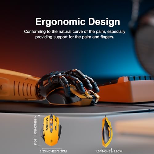 Uineer Maus Mit Kabel, ergonomisches Design, bis zu 7200 DPI einstellbar mit 6 Tasten, Computer Maus PC Laptop Computer,Plug & Play,Mattes Gelb Bild 3