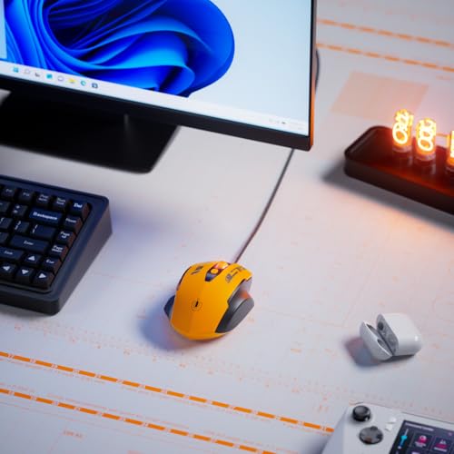 Uineer Maus Mit Kabel, ergonomisches Design, bis zu 7200 DPI einstellbar mit 6 Tasten, Computer Maus PC Laptop Computer,Plug & Play,Mattes Gelb Bild 6