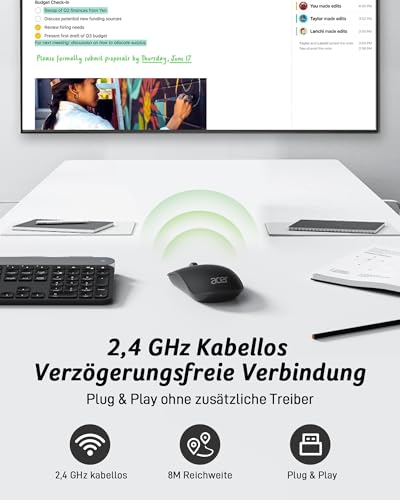 Acer Ultradünne Maus Kabellose, Tragbare 2,4 GHz Funkmaus, Wireless Mouse mit 800/1200/1600 einstellbare DPI, 4 Tasten Kabellos Computermaus, Maus Kabellos Laptop, Dell XPS, ASUS, Surface Bild 3