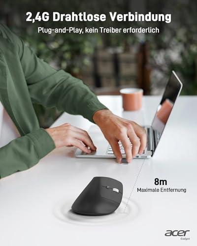 Acer Ergonomische Maus Kabellos, Wiederaufladbare 2.4GHz Vertikale Maus mit 3 Einstellbaren DPI, 6 Tasten, Ergonomisch Büromaus Vertical Wireless Mouse für Windows, mac OS, Linux, Chrome OS, usw. Bild 3