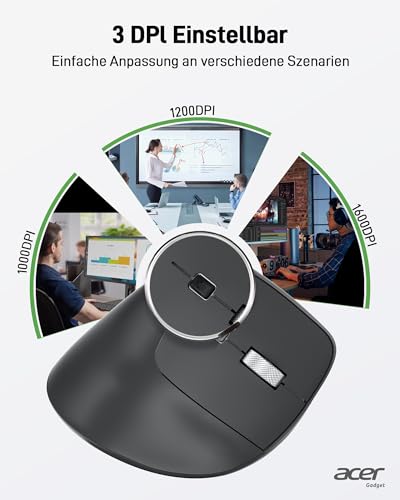 Acer Ergonomische Maus Kabellos, Wiederaufladbare 2.4GHz Vertikale Maus mit 3 Einstellbaren DPI, 6 Tasten, Ergonomisch Büromaus Vertical Wireless Mouse für Windows, mac OS, Linux, Chrome OS, usw. Bild 4