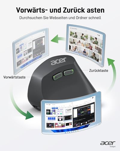 Acer Ergonomische Maus Kabellos, Wiederaufladbare 2.4GHz Vertikale Maus mit 3 Einstellbaren DPI, 6 Tasten, Ergonomisch Büromaus Vertical Wireless Mouse für Windows, mac OS, Linux, Chrome OS, usw. Bild 6