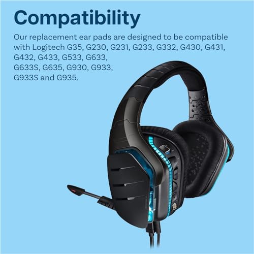 Ersatz Ohrpolster für Logitech G35, G230, G231, G233, G332, G430, G431, G432, G433, G533, G633, G633S, G635, G930, G933, G933S, G935 Kopfhörer von MMOBIEL - Protein PU Kopfhörer Ohrpolster – Schwarz Bild 4