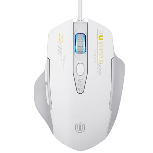 Uineer Maus Mit Kabel, ergonomisches Design, bis zu 7200 DPI einstellbar mit 6 Tasten, Computer Maus PC Laptop Computer,Plug & Play,Grau und Weiß Bild 1