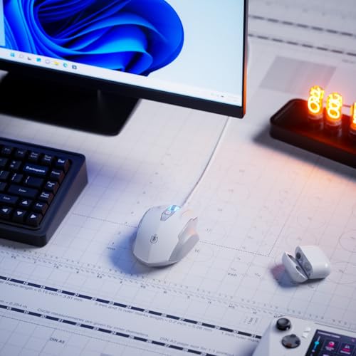 Uineer Maus Mit Kabel, ergonomisches Design, bis zu 7200 DPI einstellbar mit 6 Tasten, Computer Maus PC Laptop Computer,Plug & Play,Grau und Weiß Bild 5