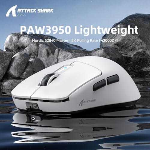 MAMBASNAKE x Attack Shark R6 Superlight Gaming Mouse, PixArt PAW3950MAX Sensor, 8K Wireless/BT/2.4G, 42000 DPI, for Win11/Xbox/PS/Mac - White Bild 2