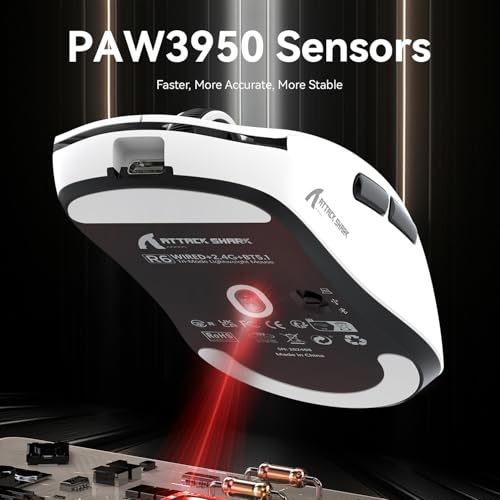 MAMBASNAKE x Attack Shark R6 Superlight Gaming Mouse, PixArt PAW3950MAX Sensor, 8K Wireless/BT/2.4G, 42000 DPI, for Win11/Xbox/PS/Mac - White Bild 5