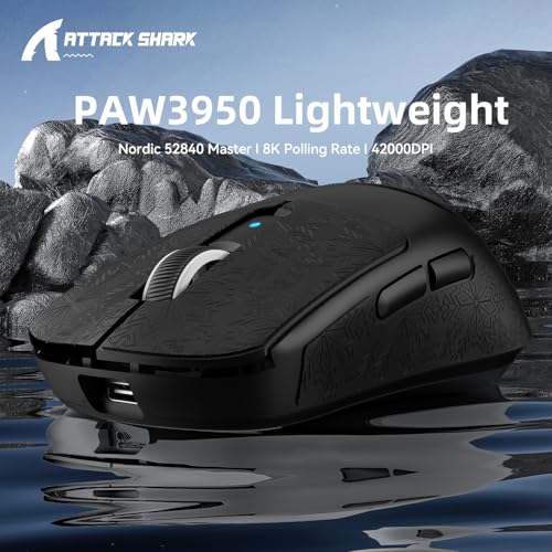 MAMBASNAKE x ATTACK SHARK R6 39g SUPERLIGHT Mouse with Grip Tape, PixArt PAW3950MAX Gaming Sensor, Wireless 8K, MCU Nodic 52840, BT/2.4G/Wired Gaming Mouse, Adjustable DPI 42000, for Win11/Xbox/PS/Mac Bild 2