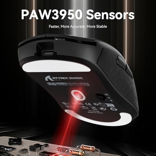 MAMBASNAKE x ATTACK SHARK R6 39g SUPERLIGHT Mouse with Grip Tape, PixArt PAW3950MAX Gaming Sensor, Wireless 8K, MCU Nodic 52840, BT/2.4G/Wired Gaming Mouse, Adjustable DPI 42000, for Win11/Xbox/PS/Mac Bild 5